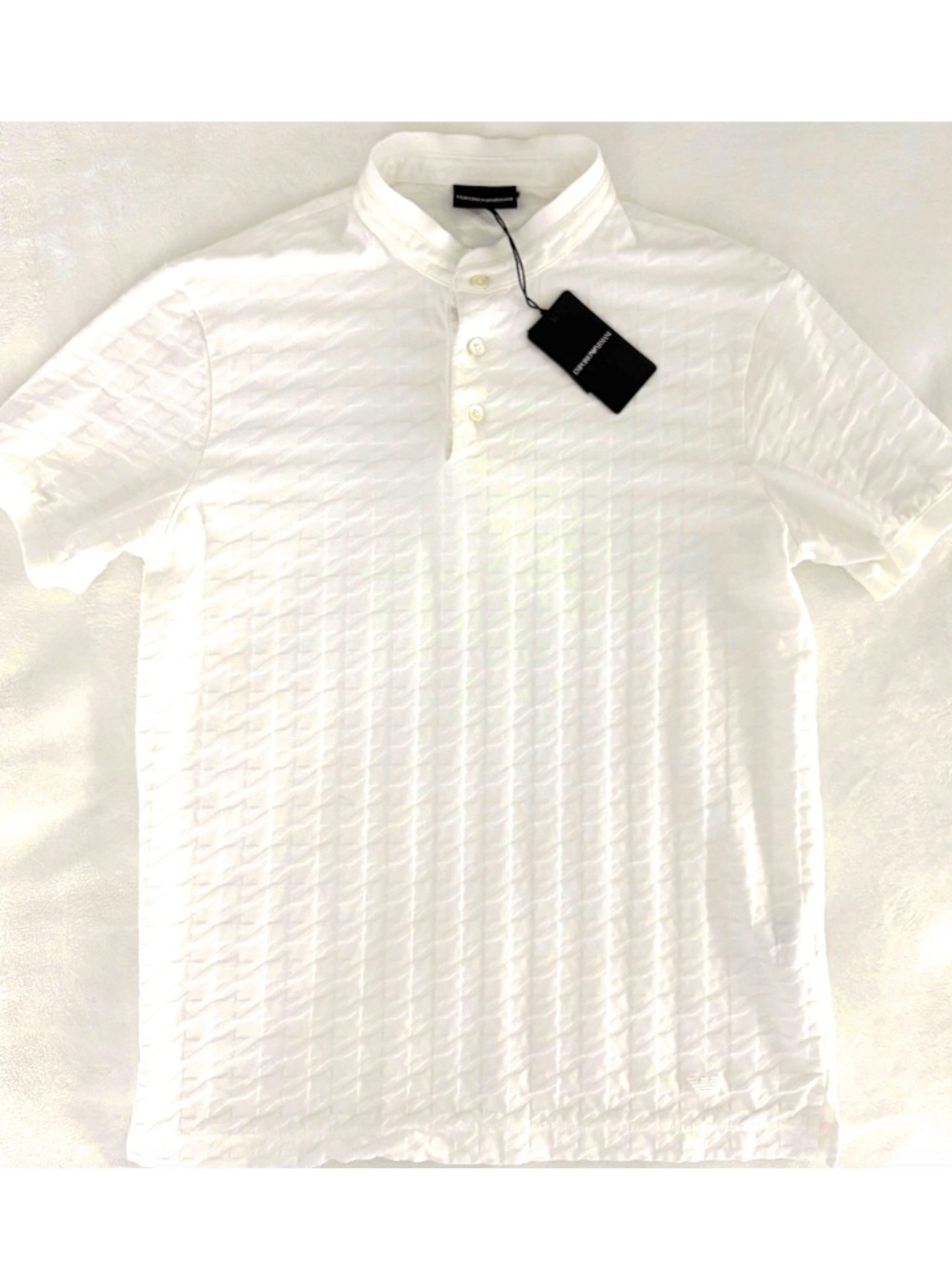 EMPORIO ARMANI Half Collar Patterned Polo (Size: SMALL) in White MSRP $325
